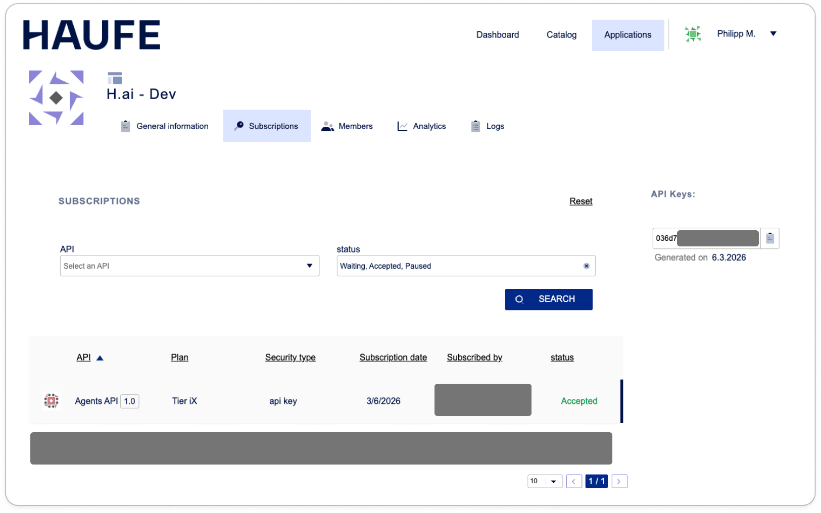 Application subscriptions